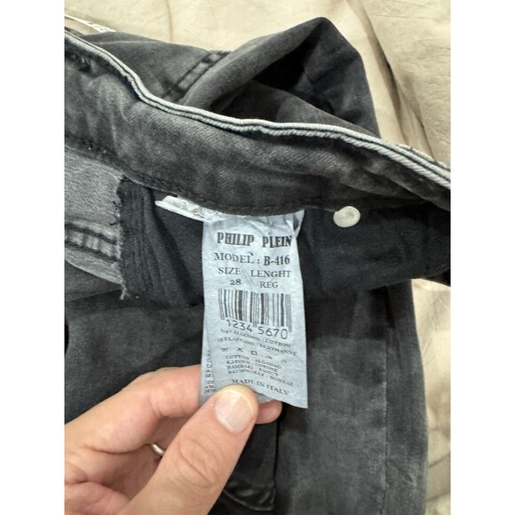 Philipp Plein Jeans Womens 28 Straight Leg Grunge Skull Goth Distressed Italy - Picture 5 of 11